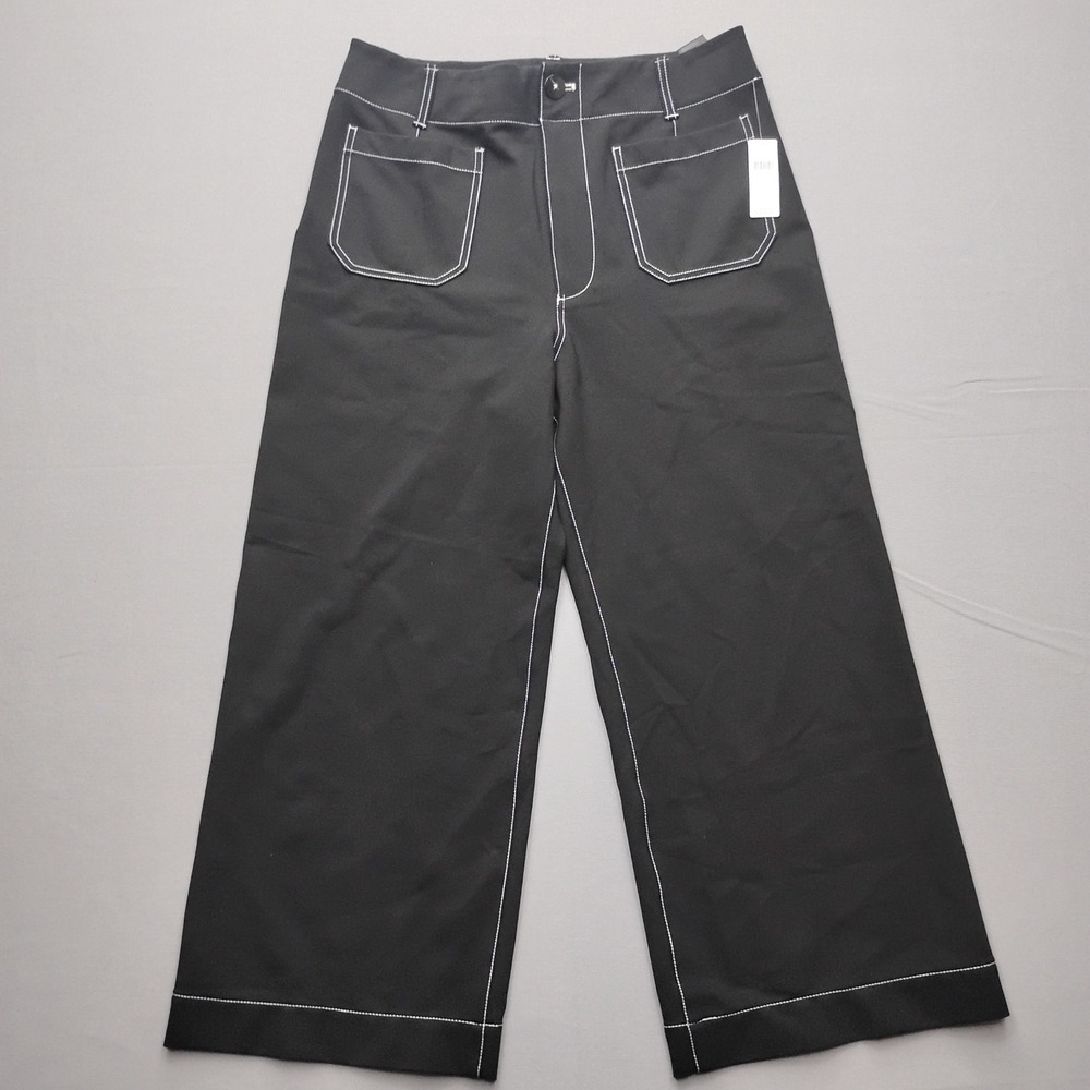 Maeve Anthropologie The Colette Wide Leg Pants Black Contrast Stitch Size 32